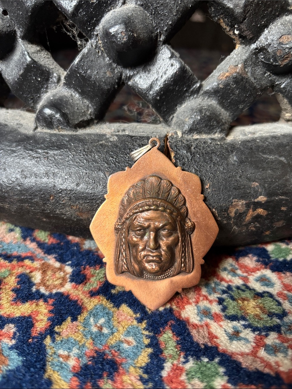 Mid-Century Copper Colored Native American Chief Pendant